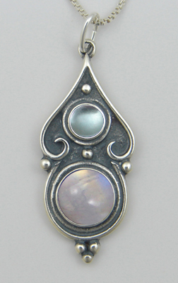 Sterling Silver Romantic Necklace Rainbow Moonstone And Blue Topaz